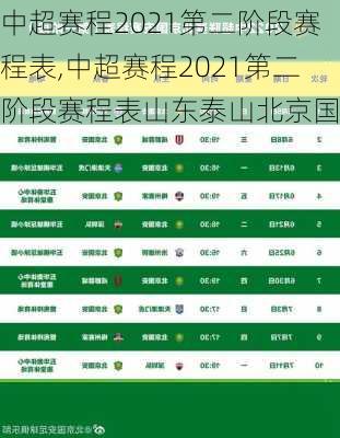 中超赛程2021第二阶段赛程表,中超赛程2021第二阶段赛程表山东泰山北京国安